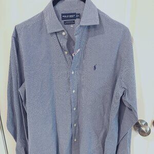 Polo GOLF Ralph Lauren Shirt Men's XL Blue & Black Patterned Buttoned LS Pony